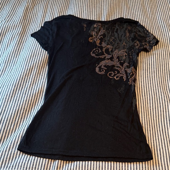 Miss Me Black Short Sleeve Top with Silver Accents - Picture 6 of 7